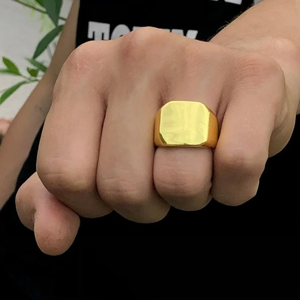 3 pack Gold, Black, Silver Stainless steel brutalist Ring, square men's ring